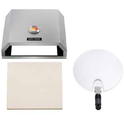 George Foreman Pizza Oven 12" BBQ Grill Top with Pizza Paddle & Pizza Stone, Suitable on Charcoal and Gas BBQs GFPO1SSPC