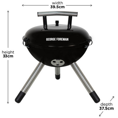 George Foreman Portable Charcoal BBQ 14 Inch Black Barbecue GFPTBBQ1401B