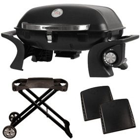 George Foreman Portable Gas BBQ 1 Burner with side shelves and trolley GFSBBQ1TR