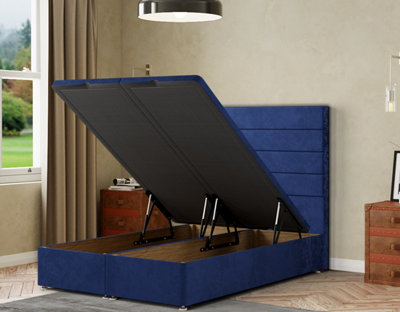 George Ottoman Bed Floor Standing Headboard Plush Navy