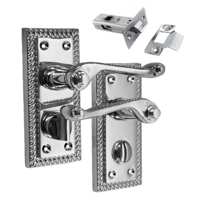 Georgian Door Handles Chrome Suite Privacy WC Bathroom + Tub Latch