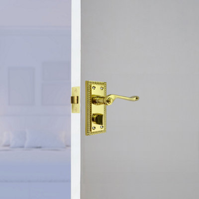 Georgian Door Handles Privacy WC Bathroom Pack Brass 108mm x 48mm Scroll Lever