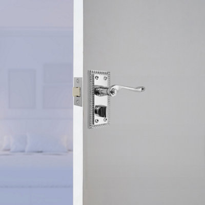 Georgian Door Handles Privacy WC Bathroom Pack Chrome 108mm x 48mm Scroll Lever