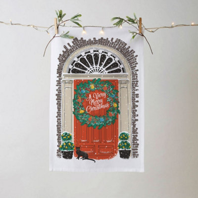 Georgian Front Door Festive Graphic Print 100% Cotton Tea Towel