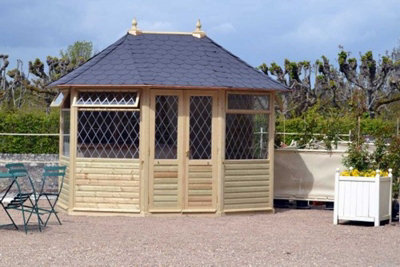 Georgian Large Summerhouse Pavilion - Pressure Treatet Timber - L365 x W270 x H310 cm