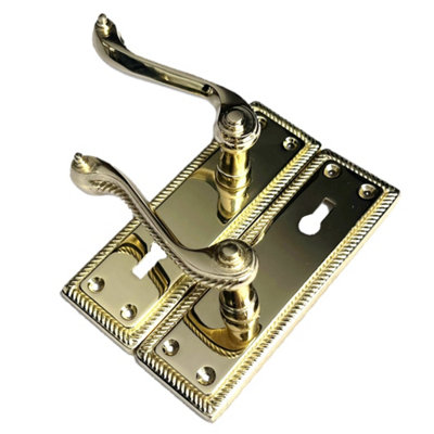 Georgian Roped Door Handle Brass, Lock Door Handles Lever Lock Set ...