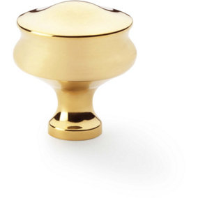 Georgian Round Door Knob - Polished Brass 32mm Kitchen Cabinet Pull Handle