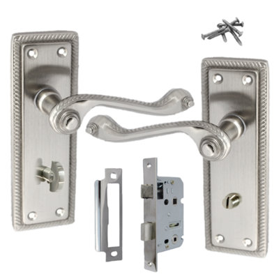 Satin Bathroom Door Handles Latch Door Handles DIY at B&Q