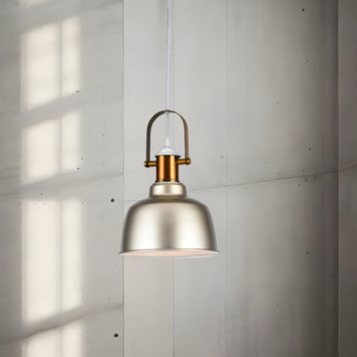 GEORGIE- CGC Industrial Metal Pendant Kitchen Island Light Champagne & White inner with Brass Fitting