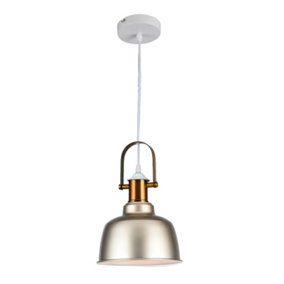 GEORGIE- CGC Industrial Metal Pendant Kitchen Island Light Champagne & White inner with Brass Fitting