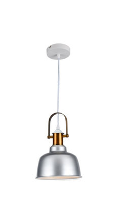 GEORGIE- CGC Industrial Metal Pendant Kitchen Island Light Silver & White inner with Brass Fitting