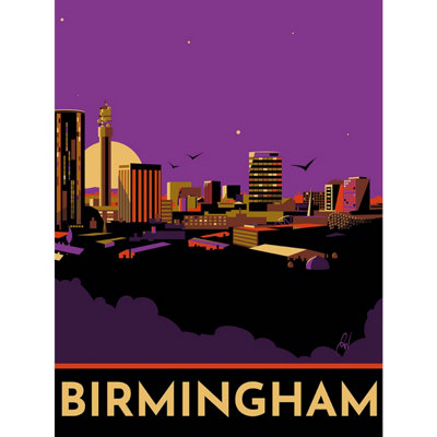 Georgina Westley Birmingham Framed Canvas Print Purple/Black (40cm x 30cm)