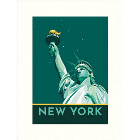 Georgina Westley New York Statue of Liberty Print White/Teal (40cm x 30cm)