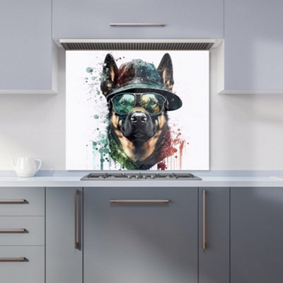 German Shepherd Splashart Premium Glass Kitchen Splashback W600mm x H600mm