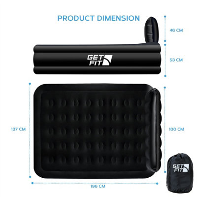 Get Fit Air Bed With Built In Electric Pump - Double Blow Up Airbed & 2 Inflatable Pillows - Elevated Air Mattress - Black Mono