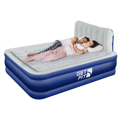 Get Fit Air Bed With Built In Electric Pump Double Blow Up Airbed 2 Inflatable Pillows Elevated Air Mattress Navy White DIY at B Q