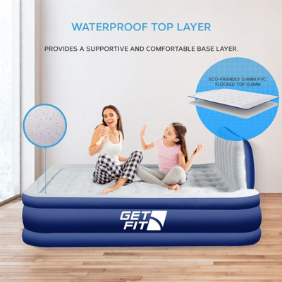 Get Fit Air Bed With Built In Electric Pump Double Blow Up Airbed 2 Inflatable Pillows Elevated Air Mattress Navy White DIY at B Q