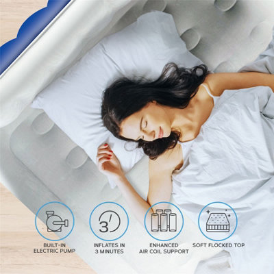 Get Fit Air Bed With Built In Electric Pump Double Blow Up Airbed 2 Inflatable Pillows Elevated Air Mattress Navy White DIY at B Q