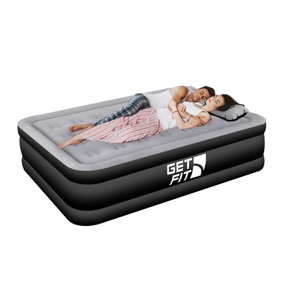 Get Fit Air Bed With Built In Electric Pump - Double Blow Up Bed X 2 Free Pillows - Elevated Inflatable Air Mattress - Black/Grey