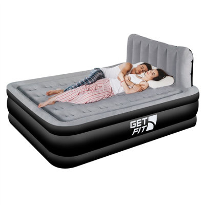 Get Fit Air Bed With Built In Electric Pump - King Quick Blow Up Airbed & 2 Inflatable Pillow - Elevated Air Mattress - Black/Grey