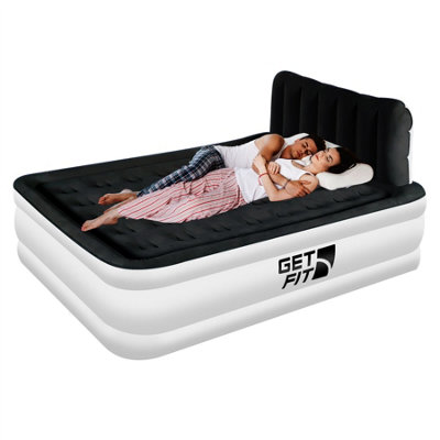 Get Fit Air Bed With Built In Electric Pump - King Quick Blow Up Airbed & 2 Inflatable Pillow - Elevated Air Mattress White/Black