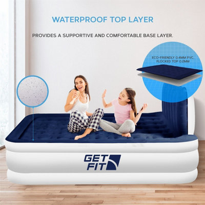 Get Fit Air Bed With Built In Electric Pump King Quick Blow Up Airbed 2 Inflatable Pillow Elevated Air Mattress White Navy