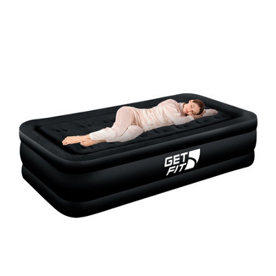 Get Fit Air Bed With Built In Electric Pump - Single Size Blow Up Bed Free Pillow - Elevated Inflatable Air Mattress - Black Mono