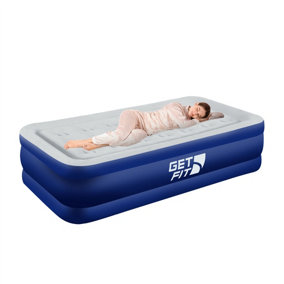 Get Fit Air Bed With Built In Electric Pump - Single Size Blow Up Bed, Free Pillow - Elevated Inflatable Air Mattress - Navy/White