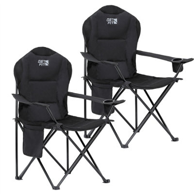 Get Fit Premium Camping Chair Lightweight 3Kg Folding Chair With Pocket Cup Holder Carry Bag Capacity 130Kg Black 2 Pack DIY at B Q