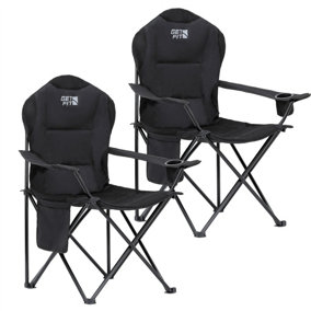 Get Fit Premium Camping Chair - Lightweight 3Kg Folding Chair With Pocket, Cup Holder & Carry Bag - Capacity 130Kg - Black 2 Pack