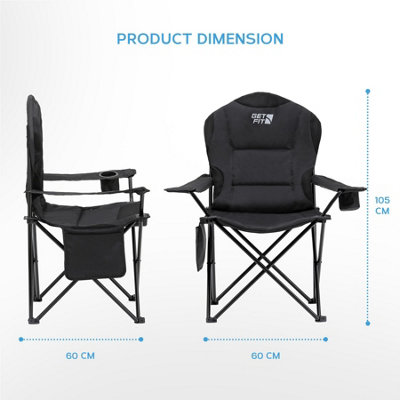 Get Fit Premium Camping Chair - Lightweight 3Kg Folding Chair With Pocket Cup Holder & Carry Bag - Capacity 130Kg - Black 2 Pack