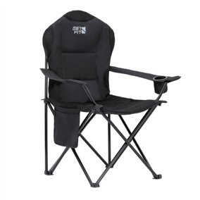 Get Fit Premium Camping Chair - Lightweight 3Kg Folding Chair With Pocket Cup Holder & Carry Bag - Capacity 130Kg - Black Single
