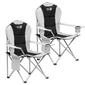 Get Fit Premium Camping Chair - Lightweight 3Kg Folding Chair With Pocket, Cup Holder & Carry Bag - Capacity 130Kg - Grey - 2 Pack