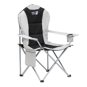Get Fit Premium Camping Chair - Lightweight 3Kg Folding Chair With Pocket, Cup Holder & Carry Bag - Capacity 130Kg - Grey Single