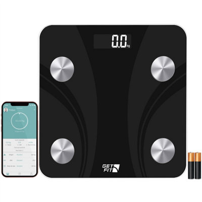 Get Fit Smart Bathroom Scales - Digital Body Weighing Scale - Connect To iOS/ Android Via Bluetooth With App LCD Display  - Black