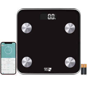 Get Fit Smart Bathroom Scales - Digital Body Weighing Scale - Connect To iOS/ Android Via Bluetooth With App, LCD Display  - Black