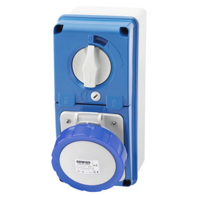 Gewiss GW66204N Waterproof Output Socket - 2P+T, 16A, 230V, IP67, Blue