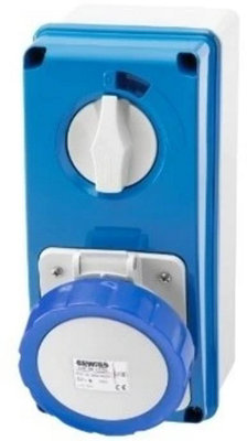 Gewiss GW66215N Heavy-Duty Interlocked Vertical Socket Outlet with Switch and IP67 Protection