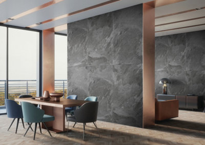 Gexo Steel Slate Effect Matt Porcelain Indoor Wall & Floor Tiles ...