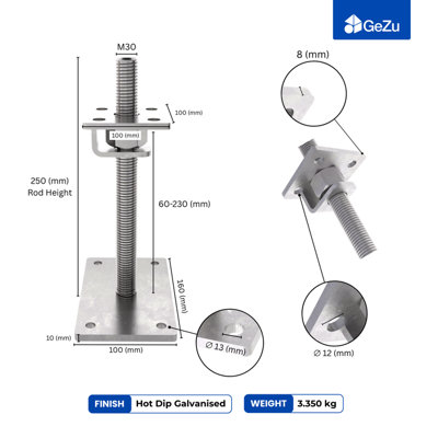 GeZu Impex Adjustable Post Support 100 x 100 mm Hot Dip Galvanised ...