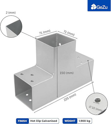 GeZu Impex Post Connector 71 x 71 mm Hot Dip Galvanised Set of 8 ...