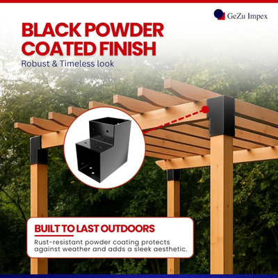 GeZu Impex Post Connector L 91x91 mm Black Powder Coated Pergola L ...