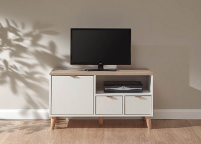GFW Alma Small TV Unit White/Oak DIY at B&Q