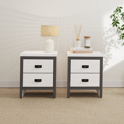 GFW Boston 2 Drawer Bedside Table Pair White