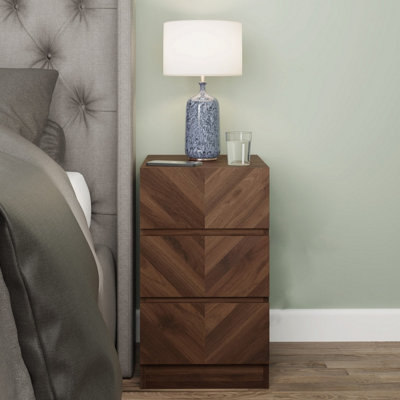 GFW Catania 3 Drawer Bedside Table Royal Walnut