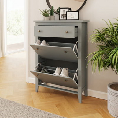 GFW Deluxe Two Tier Shoe Cabinet Grey
