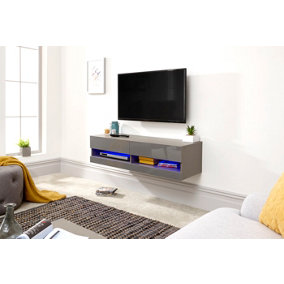 GFW Galicia 120cm Wall TV Unit with LED Grey