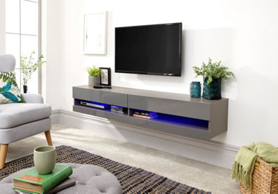 GFW Galicia 180cm Wall TV Unit with LED Grey