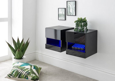GFW Galicia Pair of Wall Hanging Bedside Tables Black DIY at B&Q