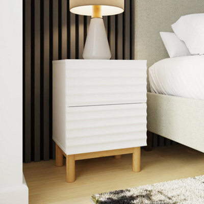 GFW Karla Ribbed 2 Drawer Bedside Table White